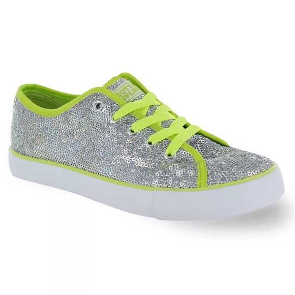 Gotta Flurt • NWT Women's Pizazz Silver/Lime Sequin Sneaker - Picture 2 of 6
